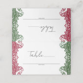グリーンレッドレースエレガントフェスタ結婚のテーブル番号 プレイスカード (外部開封)