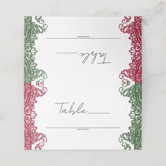 グリーンレッドレースエレガントフェスタ結婚のテーブル番号 プレイスカード (外部開封)