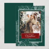 グリーンレッド植物学メリークリスマスフォト シーズンカード (正面/裏面)