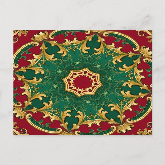 グリーンレッド装飾クリスマスホリデー ポストカード (正面)