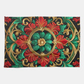 グリーンレッド装飾ホリデーキッチンタオル キッチンタオル (横)