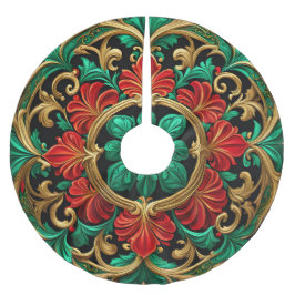 グリーンレッド装飾ホリデーツリースカート ブラッシュドポリエステルツリースカート