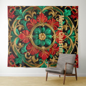 グリーンレッド装飾的ホリデーバック タペストリー (インサイチュ(横))