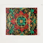 グリーンレッド装飾的ホリデーバック タペストリー (正面(横))