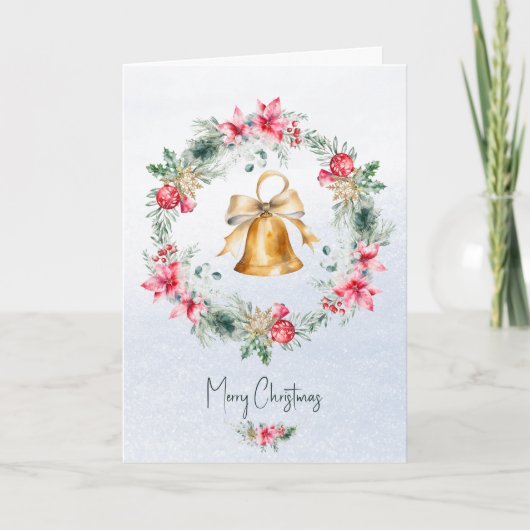 グリーンレッド金ゴールドベルスノーフレーククリスマスリース シーズンカード (正面)