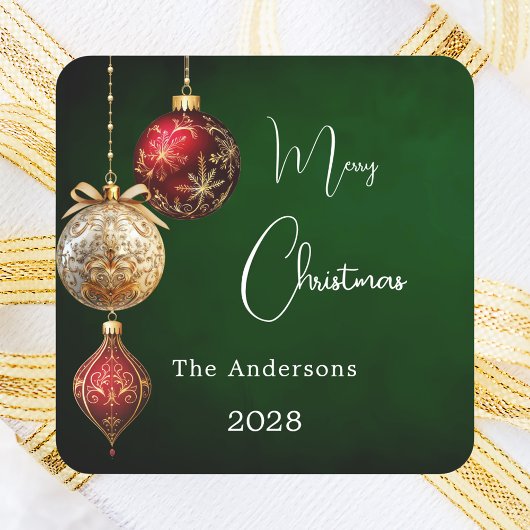 グリーンレッド金ゴールドボーブルクラシッククリスマス スクエアシール