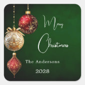 グリーンレッド金ゴールドボーブルクラシッククリスマス スクエアシール (正面)