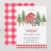 グリーンレッド バーンヤード ファーム 動物 ベビーシャワー 招待状 (正面/裏面)