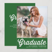 グリーンレトロはっきりしたタイポグラフィ写真卒業 案内状 (正面/裏面)