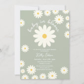グリーンレトログルービーデイジーベビーイン開花シャワー 招待状 (正面)