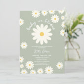 グリーンレトログルービーデイジーベビーイン開花シャワー 招待状 (スタンド正面)