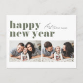 グリーンレトロタイポグラフィハッピーホリデーズツーフォト シーズンポストカード (正面)