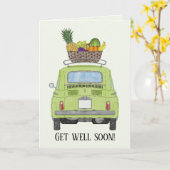 グリーンレトロフィアット500が元気 カード (黄色い花)