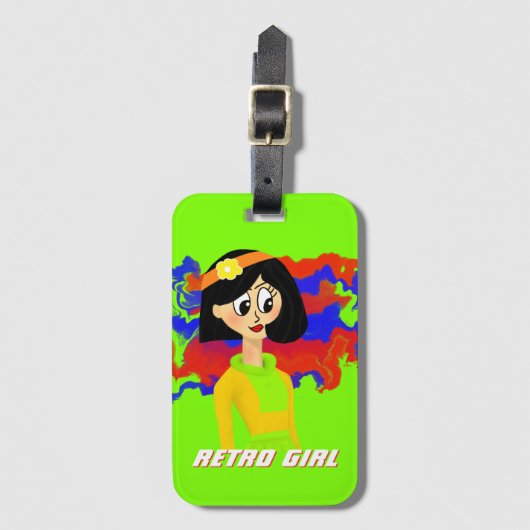 グリーンレトロマンガガールラゲッジタグ ラゲッジタグ (正面縦)