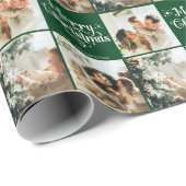 グリーンレトロメリークリスマスファミリー3フォトコラージュ ラッピングペーパー (ロールコーナー)