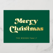 グリーンレトロヴィンテージフォントメリークリスマス 箔シーズンカード (正面)