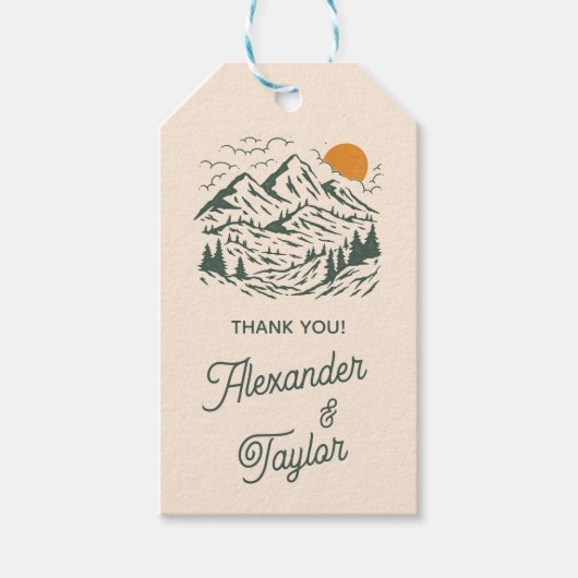 グリーンレトロヴィンテージマウンテンランドスケープ結婚ズ ギフトタグ (正面)