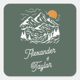 グリーンレトロヴィンテージマウンテンランドスケープ結婚ズ スクエアシール