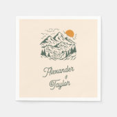 グリーンレトロヴィンテージマウンテンランドスケープ結婚ズ スタンダードカクテルナプキン (正面)