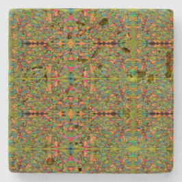 グリーンレトロ抽象芸術アート鏡パターン ストーンコースター