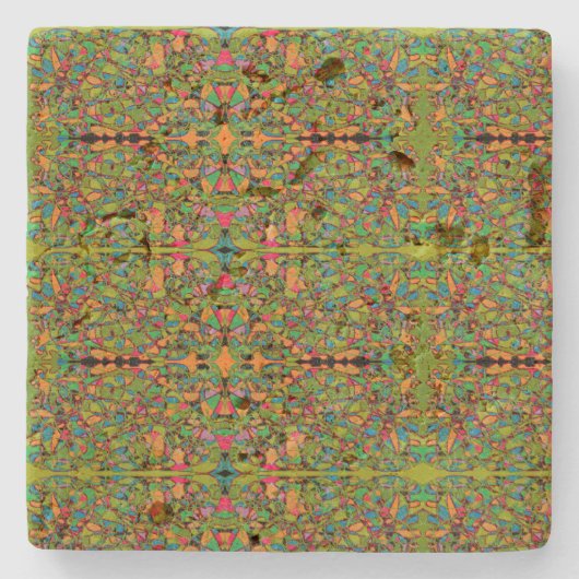 グリーンレトロ抽象芸術アート鏡パターン ストーンコースター (正面)