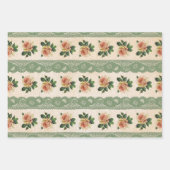 グリーンレースとピンクローズヴィンテージ ラッピングペーパーシート (正面2)