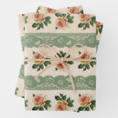 グリーンレースとピンクローズヴィンテージ ラッピングペーパーシート (インサイチュ)
