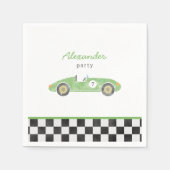 グリーンレースカーの誕生日の招待状 スタンダードカクテルナプキン (正面)