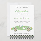 グリーンレースカーの誕生日の招待状 案内状 (正面)