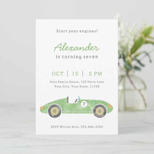 グリーンレースカーの誕生日 案内状 (スタンド正面)