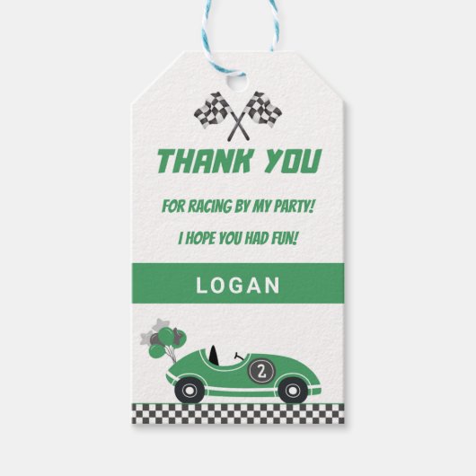 グリーンレースカー誕生日パーティーありがとうギフトラベル ギフトタグ (正面)