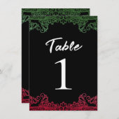 グリーンレースフィエスタエレガントブラックテーブル番号 招待状 (正面/裏面)