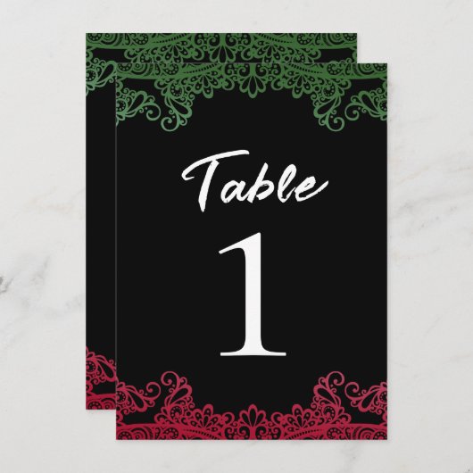 グリーンレースフィエスタエレガントブラックテーブル番号 招待状 (正面/裏面)