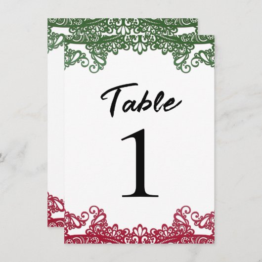 グリーンレースフィエスタエレガントホワイトテーブル番号 招待状 (正面/裏面)