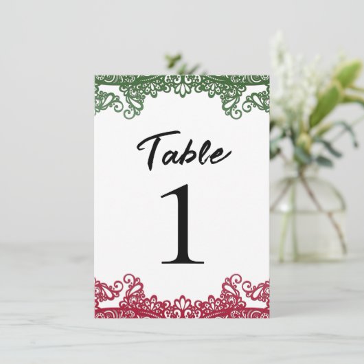 グリーンレースフィエスタエレガントホワイトテーブル番号 招待状 (スタンド正面)