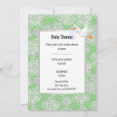 グリーンレース詳細ホワイトストーク赤ちゃんシャワー 招待状 (正面)