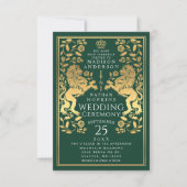 グリーンロイヤルライオン中世ゴールド結婚式招待状 招待状 (正面)
