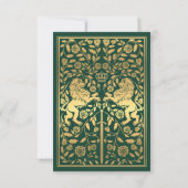 グリーンロイヤルライオン中世ゴールド結婚式招待状 招待状 (裏面)