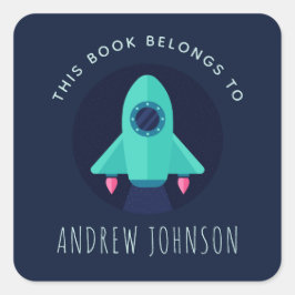 グリーンロケット宇宙船宇宙テーマボーイズ蔵書票 スクエアシール
