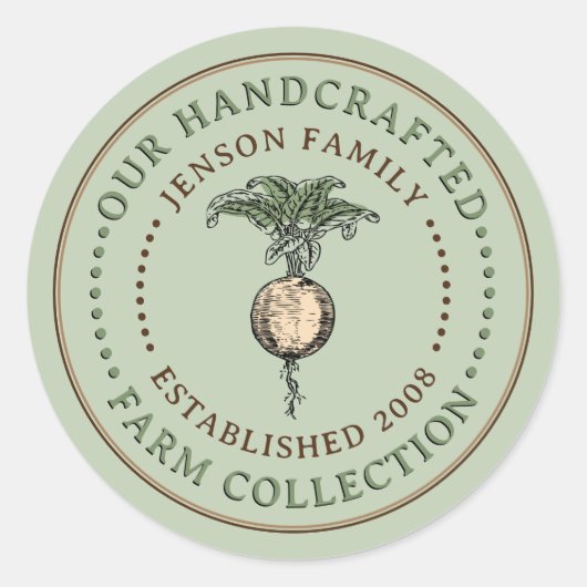 グリーンロゴにラベルのカブを生産するファミリーファーム ラウンドシール (正面)