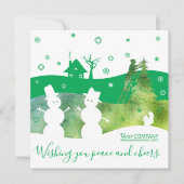 グリーンロゴ会社クリスマス雪だるまグリーティングカード 招待状 (正面)