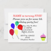 グリーンロボットガールとバルーンのカップケーキ誕生日 招待状 (裏面)