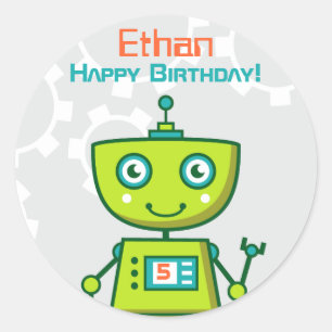 グリーンロボット男子 誕生日おめでとう ラウンドシール