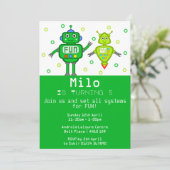 グリーンロボット誕生日パーティーへの招待 招待状 (スタンド正面)