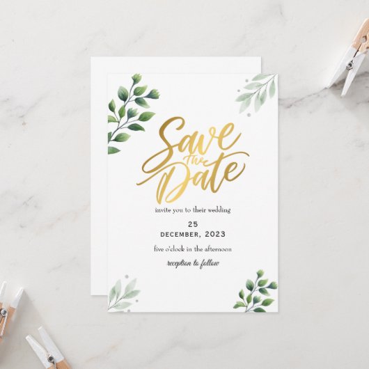 グリーンロマンティック・セーブ・ザ・デート招待状 招待状 (正面/裏面インサイチュ)