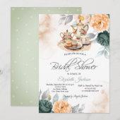 グリーンローズのティーセット ブライダルシャワー 招待状 (正面/裏面)