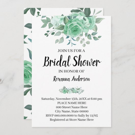 グリーンローズのブライダルシャワー カントリー シック 招待状 (正面/裏面)