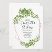 グリーンローズゴールドエレガント水彩ボヘミア葉 招待状 (正面/裏面)