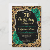 グリーンローズレオパードプリント70歳の誕生日 招待状 (正面)