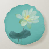 グリーンロータスフラワーアジアインスパイア装飾用クッション ラウンドクッション (裏面)